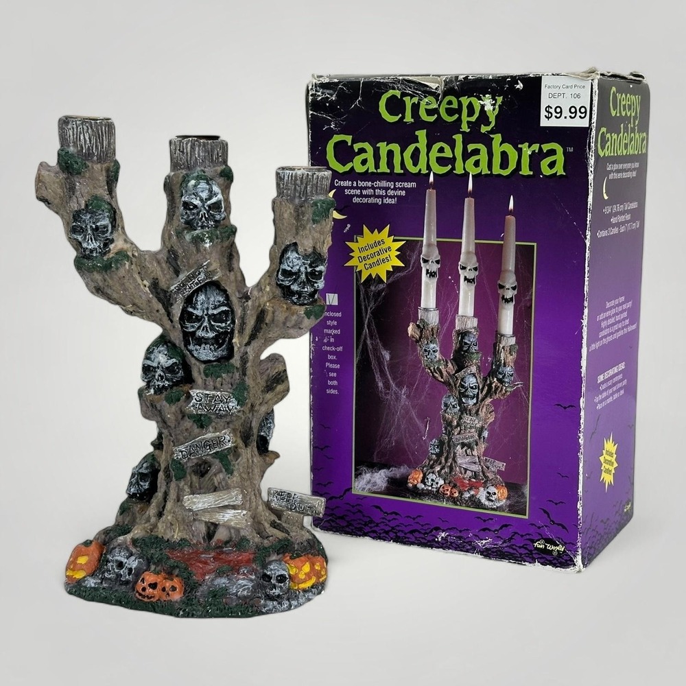 Vintage Creepy Candelabra‎ Halloween Centerpiece Fun World Hand Painted Resin 9"